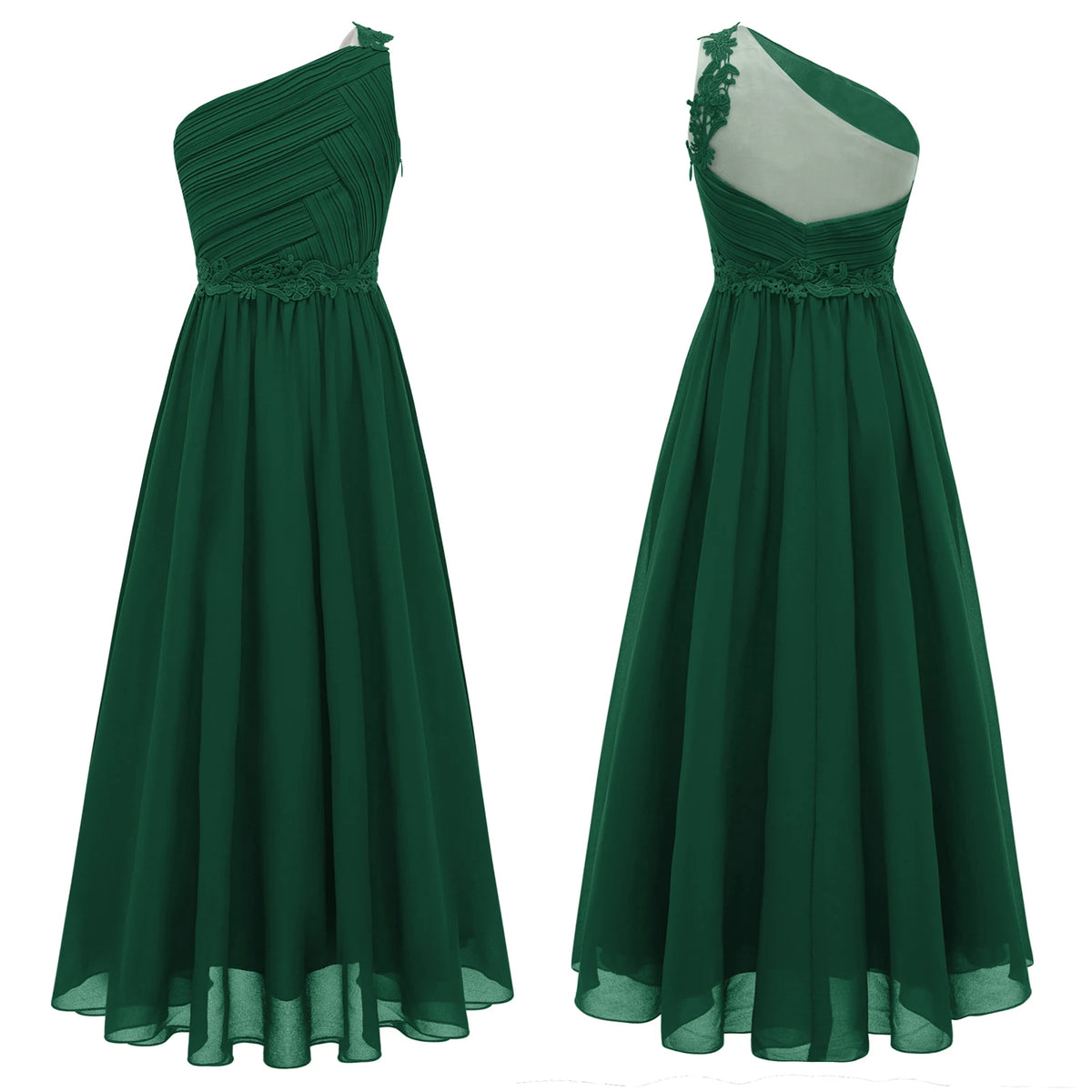 Kids Flower Girls Dress One Shoulder Pleated Evening Wedding Party Formal Occasion Long Maxi Junior Bridesmaid Tulle Dresses