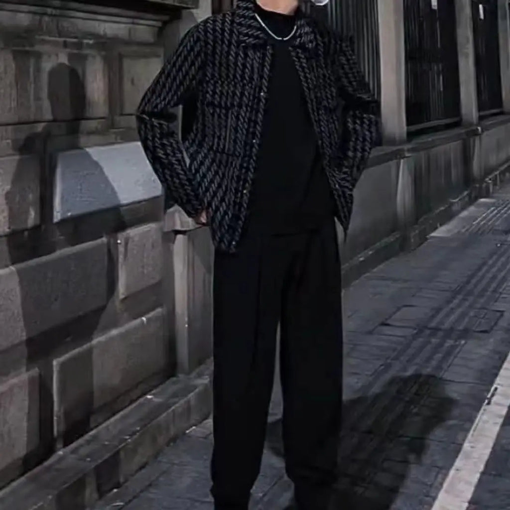 Square Collar Jacket Men's Casual Versatile Thousand Bird Plaid Jacket Korean Version Handsome Men's Jacket