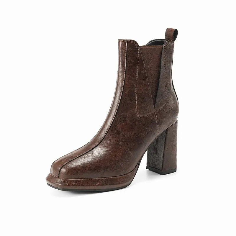 2024 Autumn/Winter Women Boots Round Toe High Heel Shoes for Women Leather Boots Women Handemade Shoes Ankle Boots Ladies Shoes
