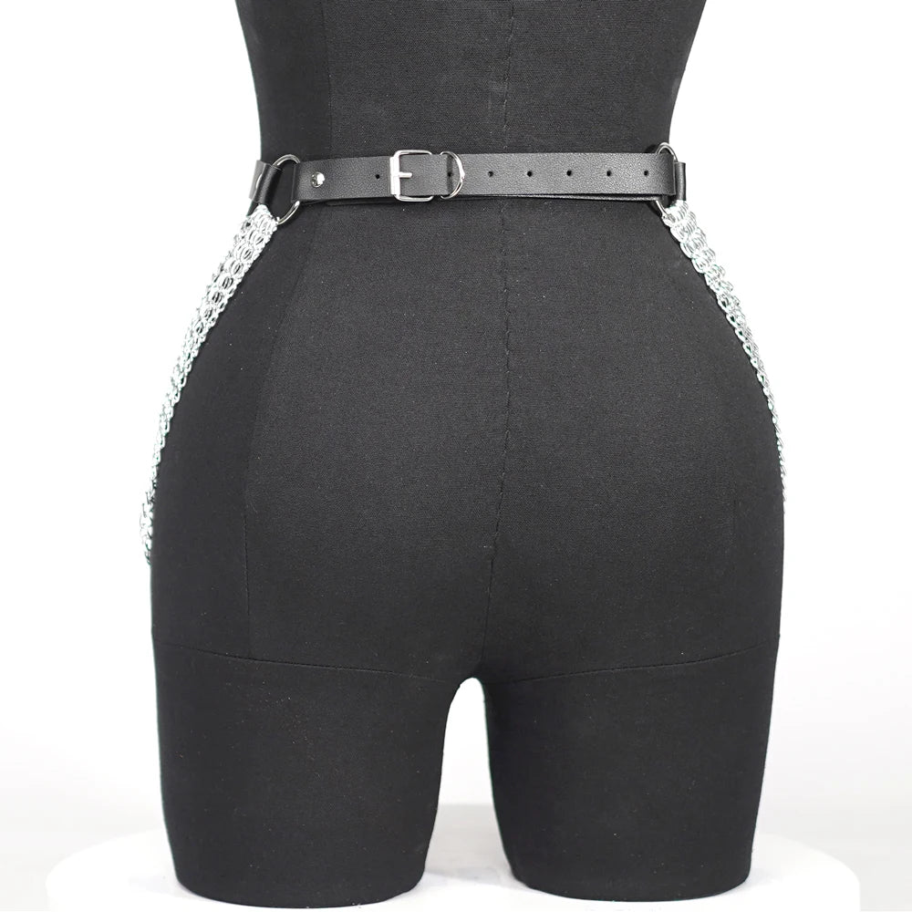 Women Sexy Body Chain Jewelry Pu Leather Waist Belt With Chains Festival Chain Belly Belt Jewelry for Women Gothic Accessories