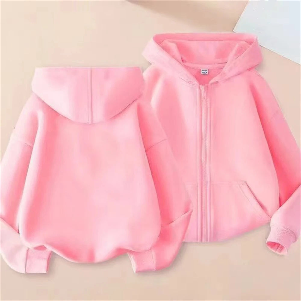 Zipper Style Hoodies Coat for Boys and Girls Pink Children Age 3-12 Kids Kawaii Sweatshirt Festival Gifts Solid Color New
