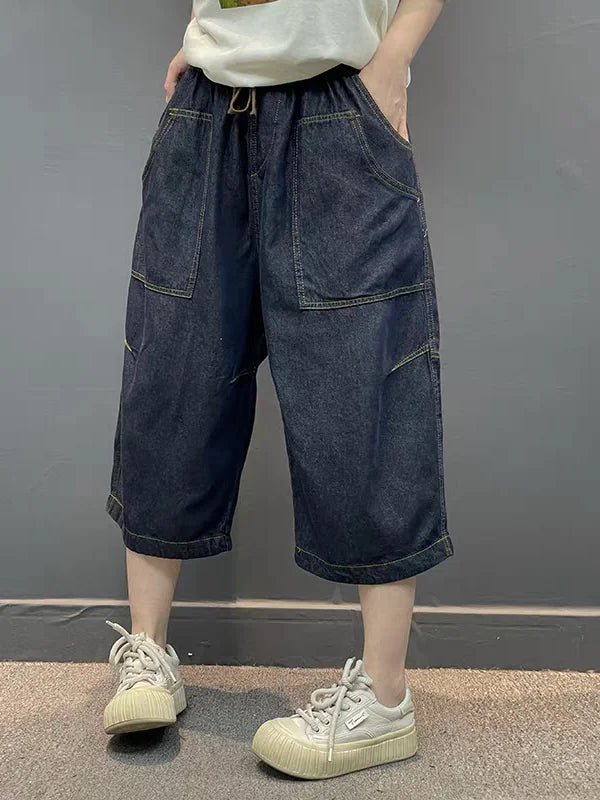 Artistic Vintage Women's Jeans High Waist Loose Fit Casual Pants Seven-Foot Thin Style Harlan Trousers Commute Style Pocket E...