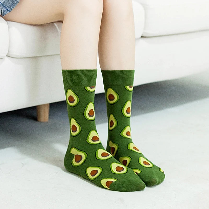 High Quality Funny Socks Women Men Cartoon Socks Seafood Eggs Avocado Sushi Sokken Calcetines Unisex Hip Hop Skateboard Socks
