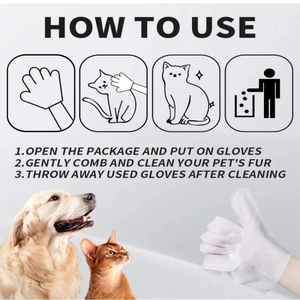 Pet Cleaning Gloves 6PCS Wash Free Grooming Wipes for Dogs Cats Disposable Dry Bath Gloves Gentle Care Supplies