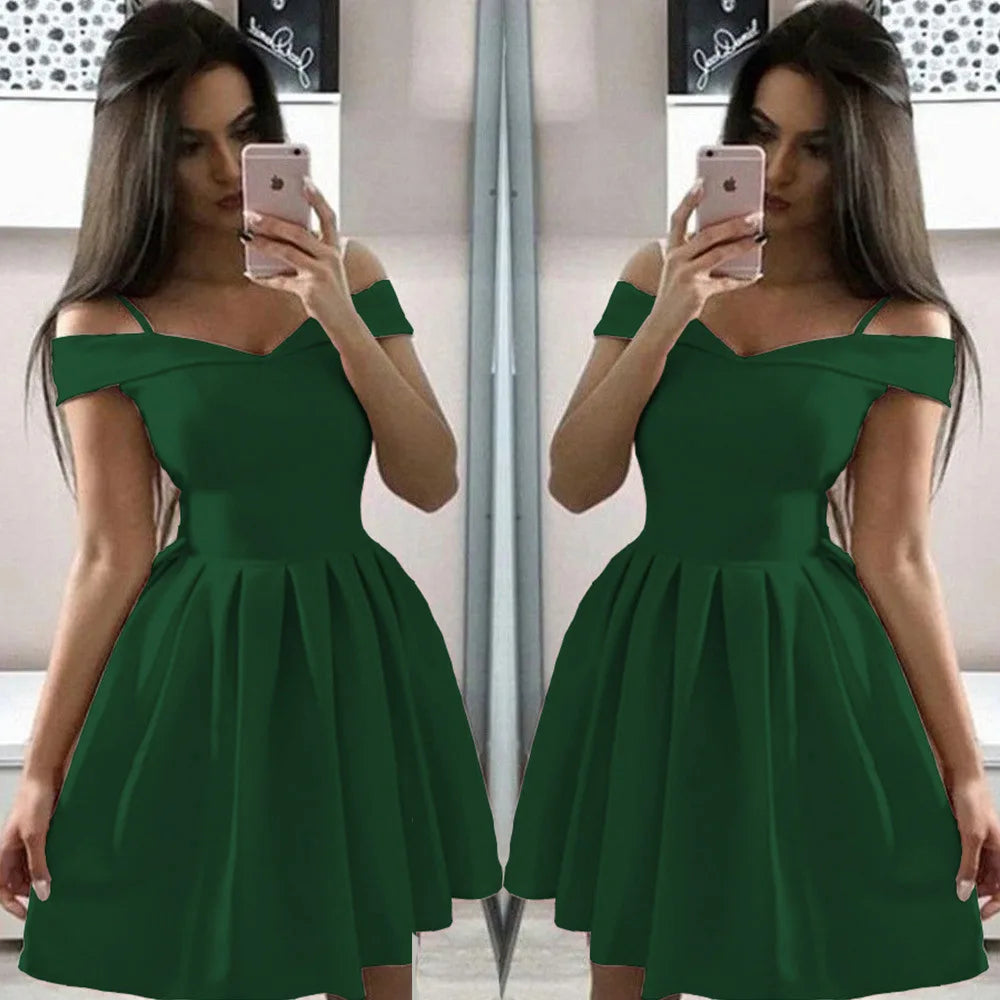 Customized Simple Women's Off The Shoulder Satin Homecoming Dresses Short A Line Cocktail Prom Party Gowns With Pockets