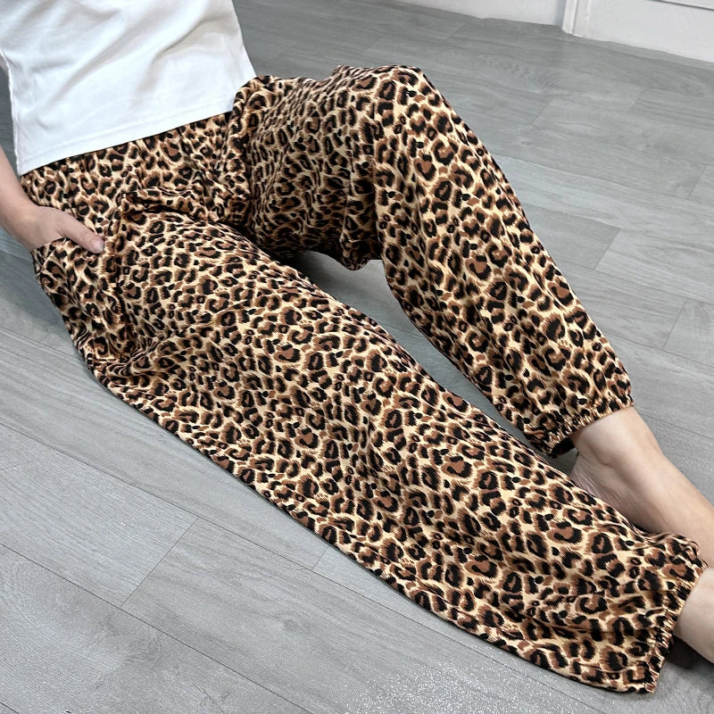 Cool Summer New Silk Cotton Spwear Loose Women's Wide Leg Pants Home Wear Floral Print Heat Resistant Comfortable Casual T...