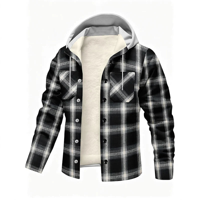 Plus Fleece Warm Plaid Hooded Jacket Men Y2K Street Loose Cardigan Hoodies Man Autumn Winter Thicken Single Breasted Casual Coat
