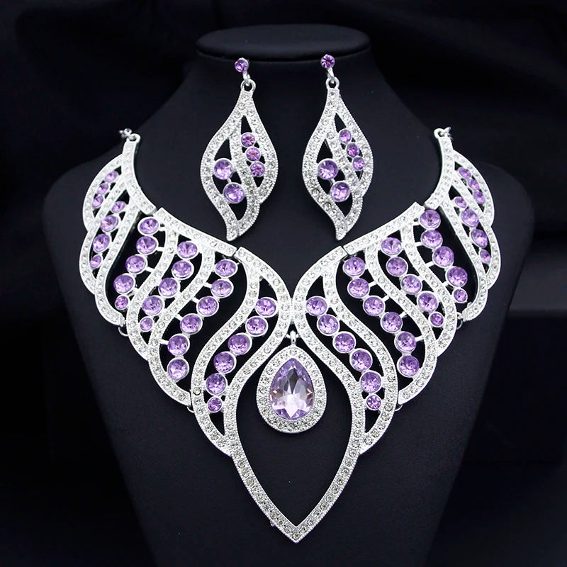 Fashion Jewelry Sets for Women Rhinestone Choker Necklace Sets for Bride Luxury Bridal Wedding Costume Jewelry Party Prom