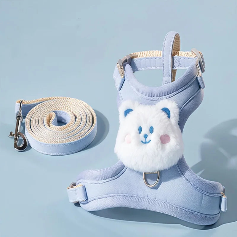 Summer Cute Animal Harness Leash Set Breathable Anti-Lost Dog Chest Straps Cartoon Adjustable Pet Walking Harnesses Lead Pet