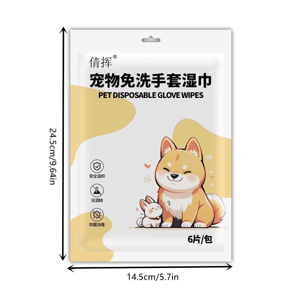 Disposable Pet Grooming Glove for Cats  Dogs Pet Cleaning Glove 6 Pieces Per Pack Shower Deodorizing Wipes Pet Cleaning Supplies