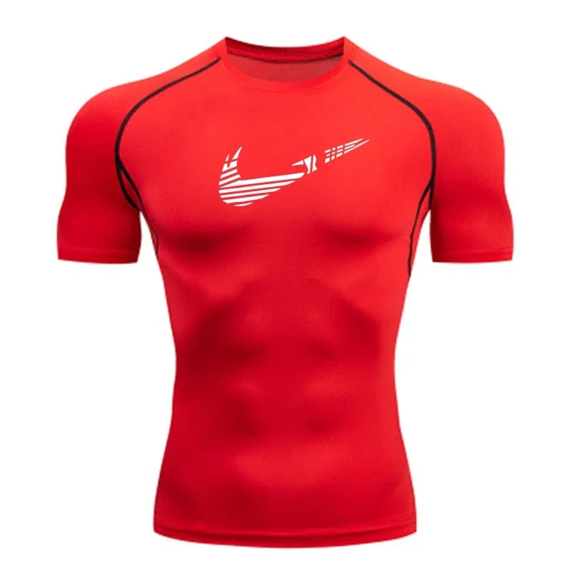 Men Compression Running T Shirt Fitness Print Tight Short Sleeve Tshirt Training Jogging Shirt Gym Sportswear Quick Dry Rashgard