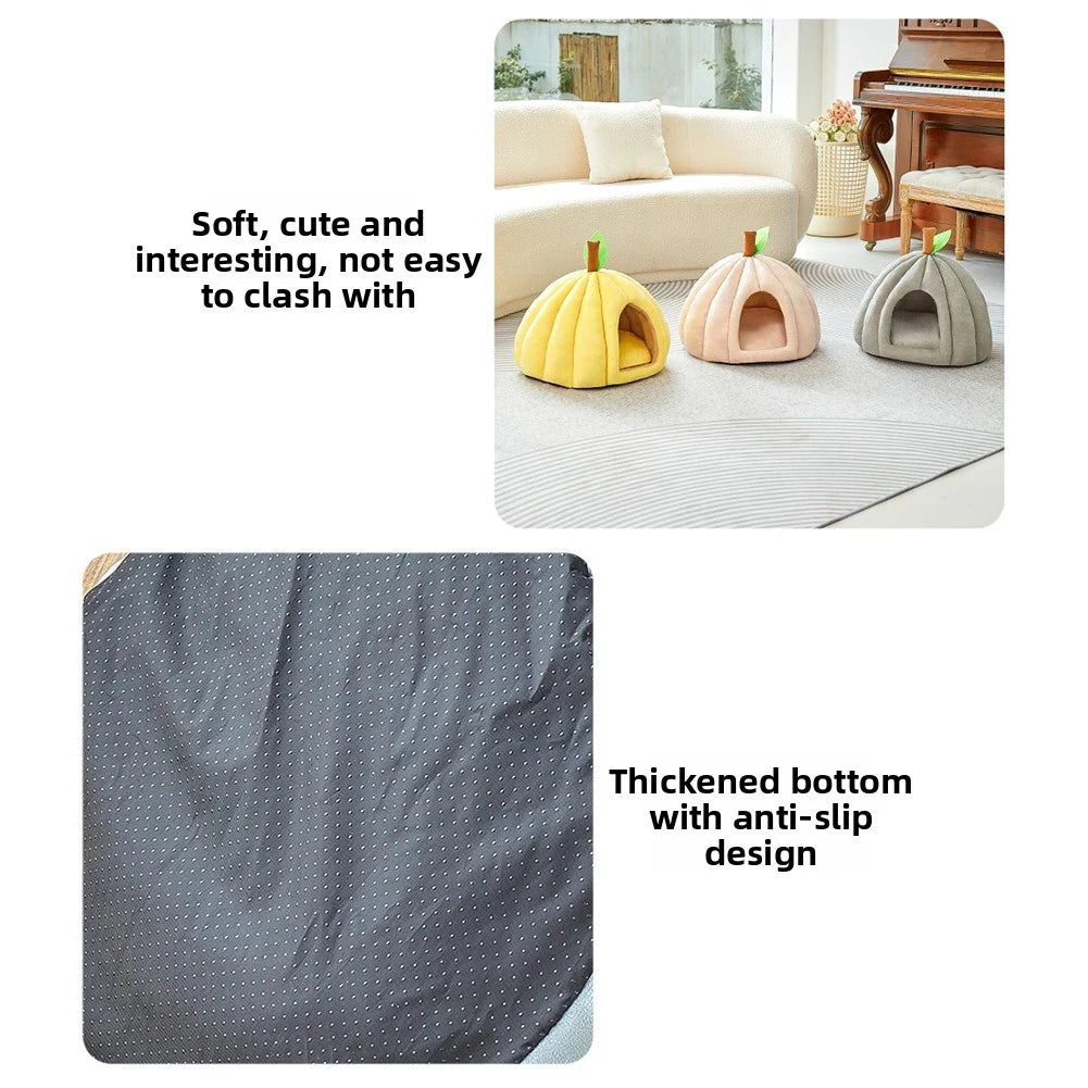 Plush Calming Pet Bed Thickened Warming Pet Sofa Non-Slip Bottom Prevents Sliding Pet Bed For Cold Floors Cozy Nook For Bedroom
