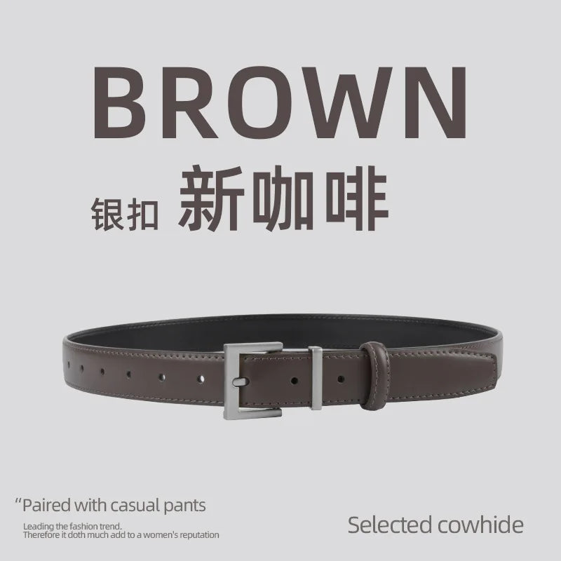 New Waist Belts for Women Plain Real Leather Jeans Belts Strap Blue Pink Khaki Cowhide Waistbands Ladies Daily Dress Decoration