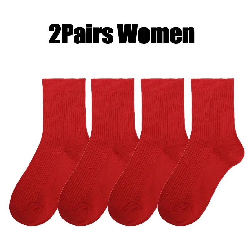 Men Women Socks Red New Year Cotton Socks Breathable Sports Comfortable Solid Color Cotton Festival Casual Lucky Red Floor Socks