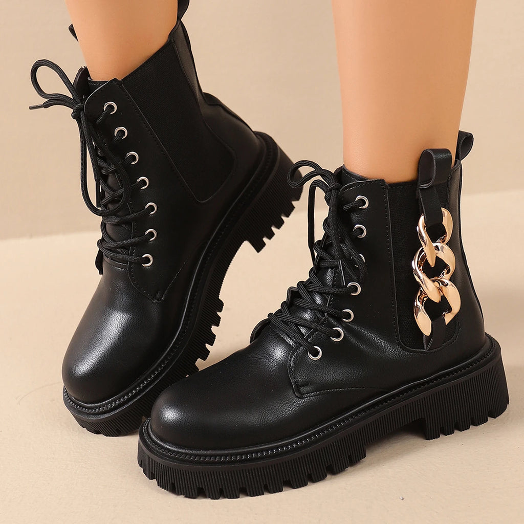 Women Platform Boots Warm Short Fashion Plush Ankle Boots Women Winter Lace Up Comfy Low Heels Shoes Women Zapatos De Mujer