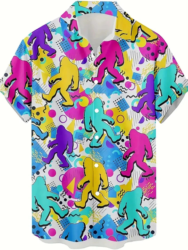 Men's Fashion 3D Printed 2025 Casual Hawaiian Shirts Funny Monkey Giraffe Cat Graphic Blouses Short Sleeve Button Shirt Tops