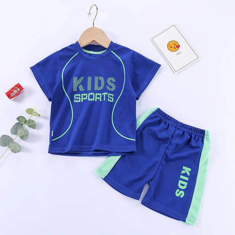 Sports Casual Clothing Suits For Boys Children Summer Solid Color Tops Shorts Two Piece Set Kids New Fashion Loose Tracksuits