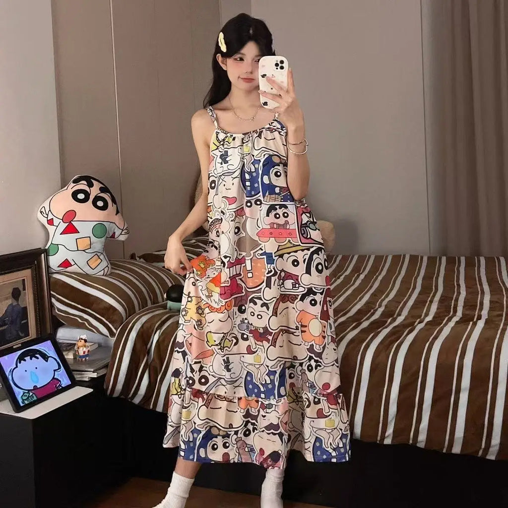 Pajamas Cute Cartoon Originality Printing Lovers Pajamas Summer Loose Comfort Thin Style Household Clothes Suit