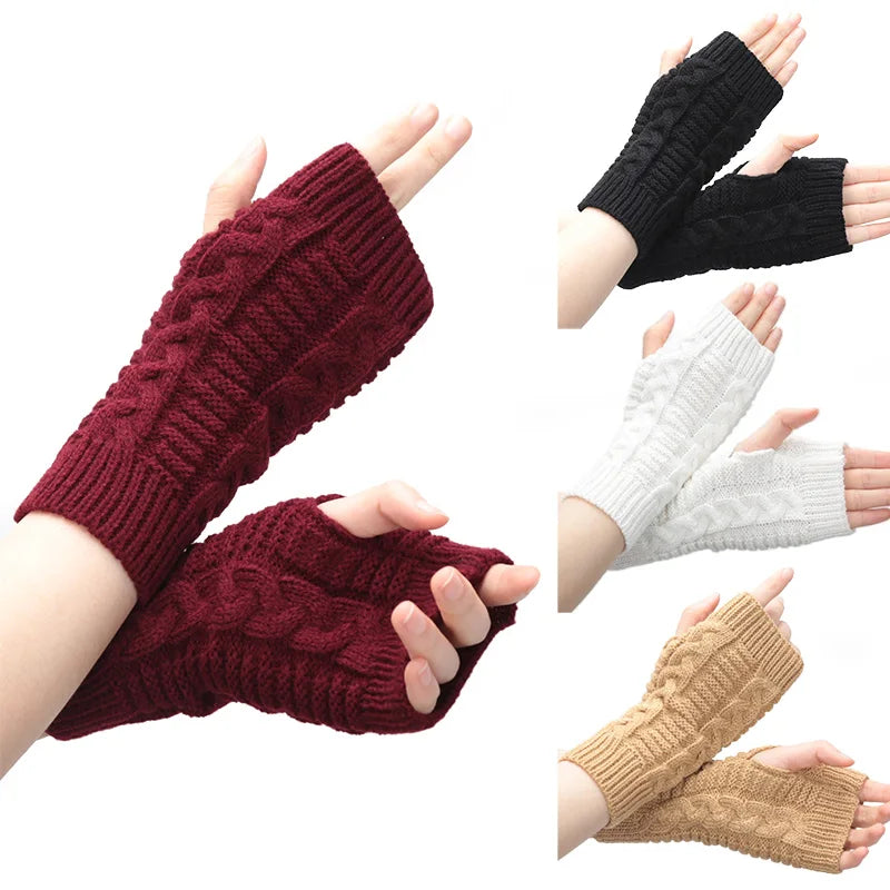 Women Hand Warmer Short Gloves Soft Knitting Mitten Femme Winter Comfortable Office Computer Black Work Fingerless Glove