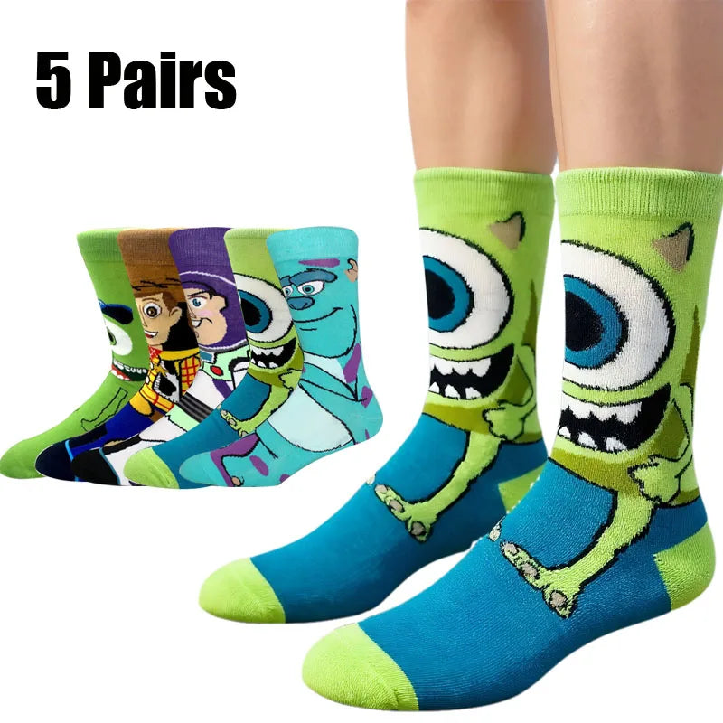 5 Pairs New Men's Socks Happy Funny Women Socks Animation Cosplay Hip Hop Long Socks Fashion Bizarre and Novel Christmas Gift