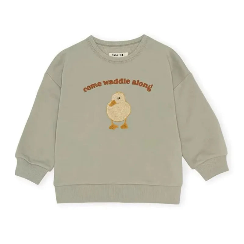 Boys and Girls' Sweatshirts Cute Embroidered Long Sleeve Pullover Top Kids Baby Clothes