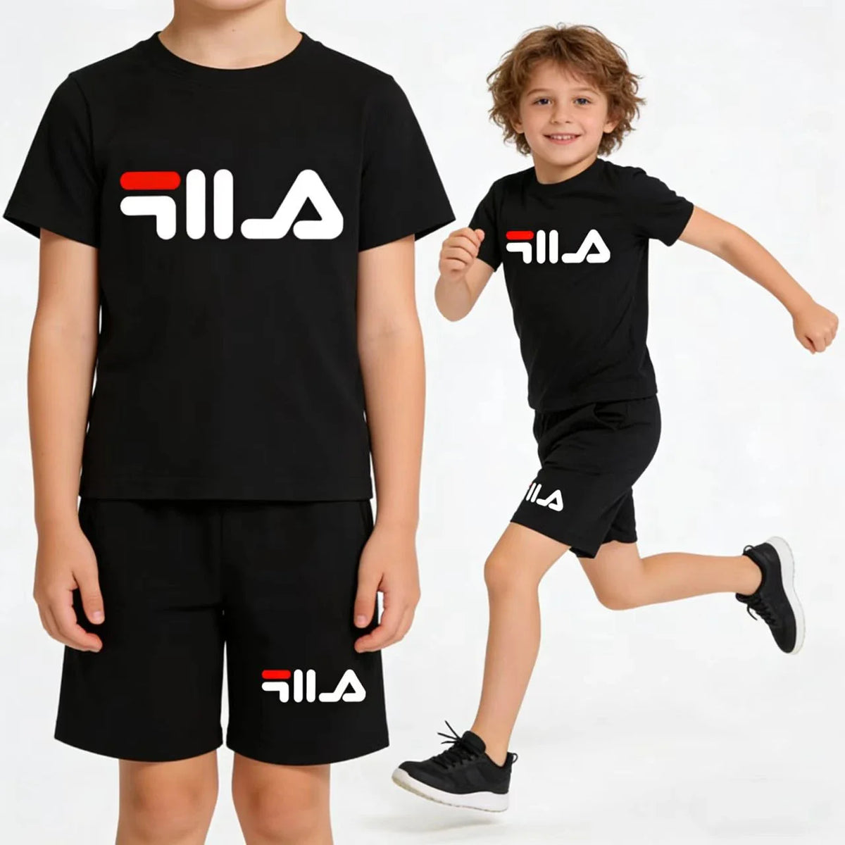 Summer Kids Letter Print 2PCS Outfits Casual Short Sleeve T-Shirt & Shorts Set Sports Tracksuit for Boys Girls 3-12Y