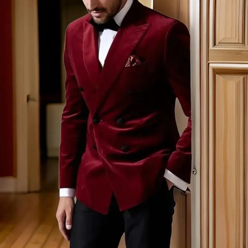Velvet Double Breasted Blazer 1 Piece Slim Fit Smoking Suit Jacket for Men Fashion Party Groom 2025 Wedding Slim Fit Outfits