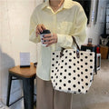 Simple Wave Point Polka Dot Canvas Bucket Bag Korean Style Large Capacity Handbag Lunch Bag Tote Bag Mummy Bag Shopping Bags
