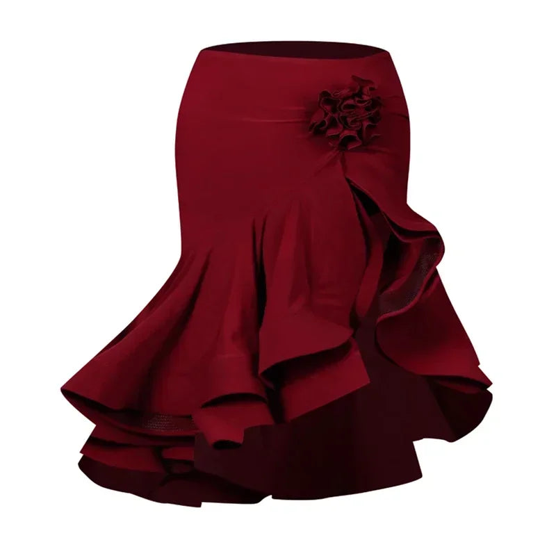 Kids Latin Dance Clothes for Girls Long SLeeves Short Top Skirt Rumba Samba Performance Competition Dress Burgundy Dress Suit