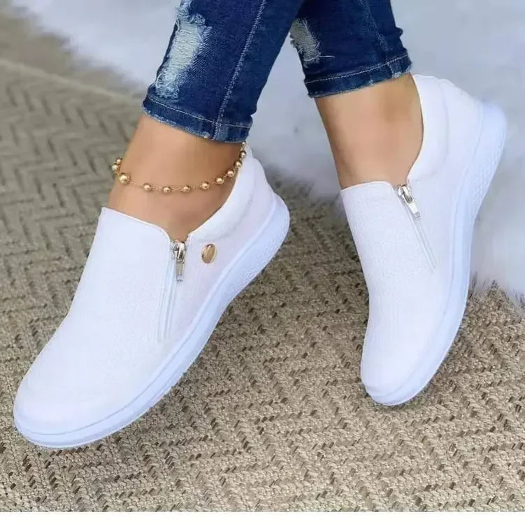 Sneakers Women 2025 New Flat Shoes Slip-on Casual Sports Shoes Platform Sneakers Zipper Temperament Walking Shoes for Women