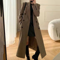FANAN Elegant Long Trench Coat Women Korean Double Breasted Office Lady Blazer Jacket Fashion Streetwear Long Sleeved Overcoats