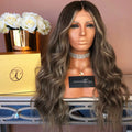 Synthetic Hair Wig Middle Part Curly Wig Brown with Blonde Natural Hair Long Daily Use Wigs for Women