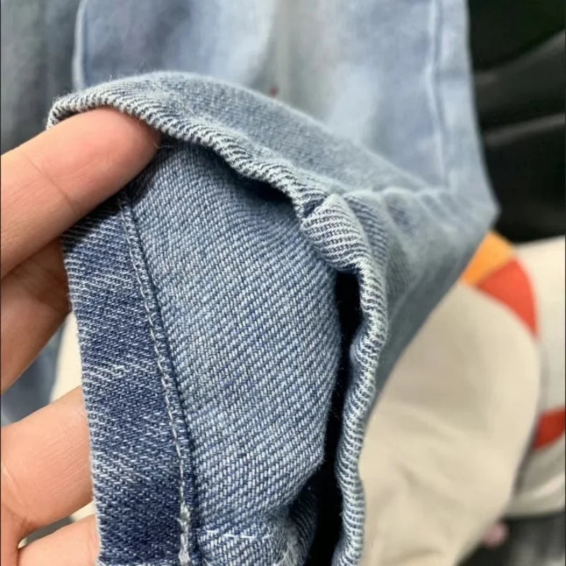 2025 Autumn Kids Pants Cartoon Embroidery Boys Loose Jeans Soft Casual Denim Trousers Children Outwear Girls Pants For 2-7 Years