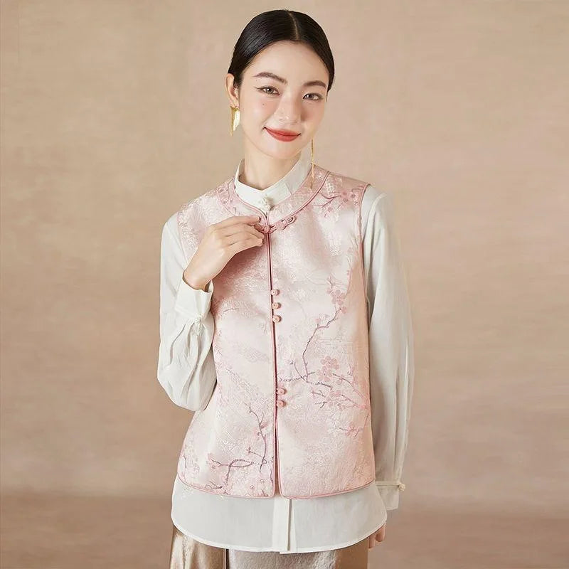 Thin Vest for Women Clothing Ethnic Style Print Vintage Clothes Streetwear Coats Women Jackets Chinese style Casual Summer