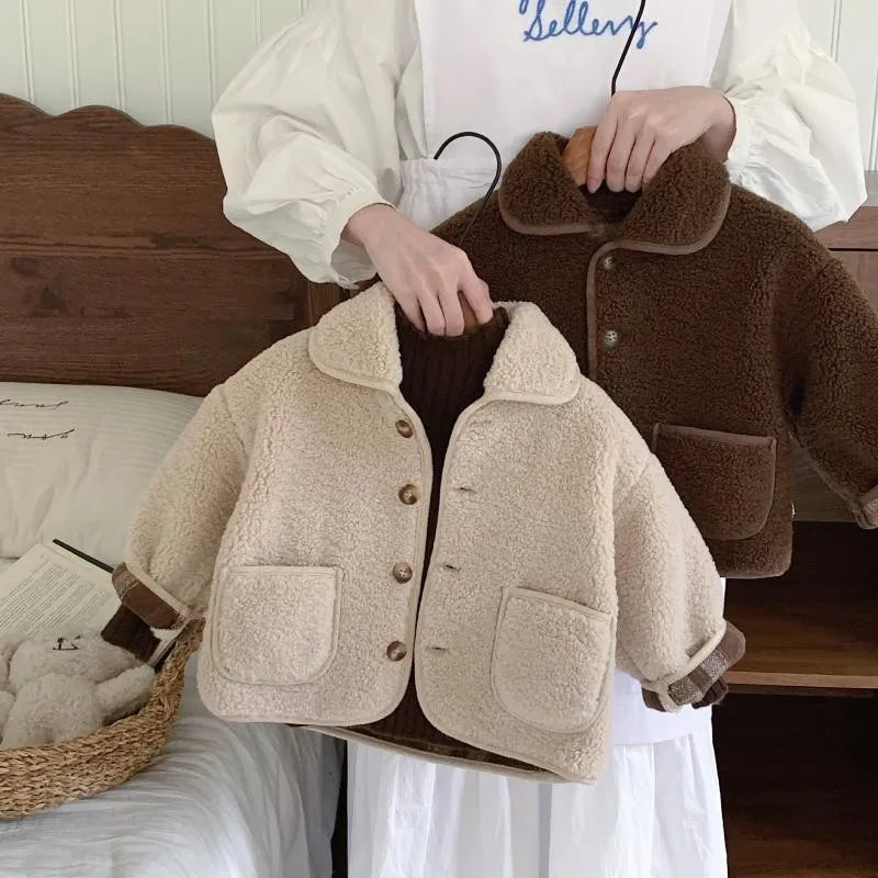 Baby Boys one-piece velvet jacket autumn and winter new style children's and girls' lapel coat