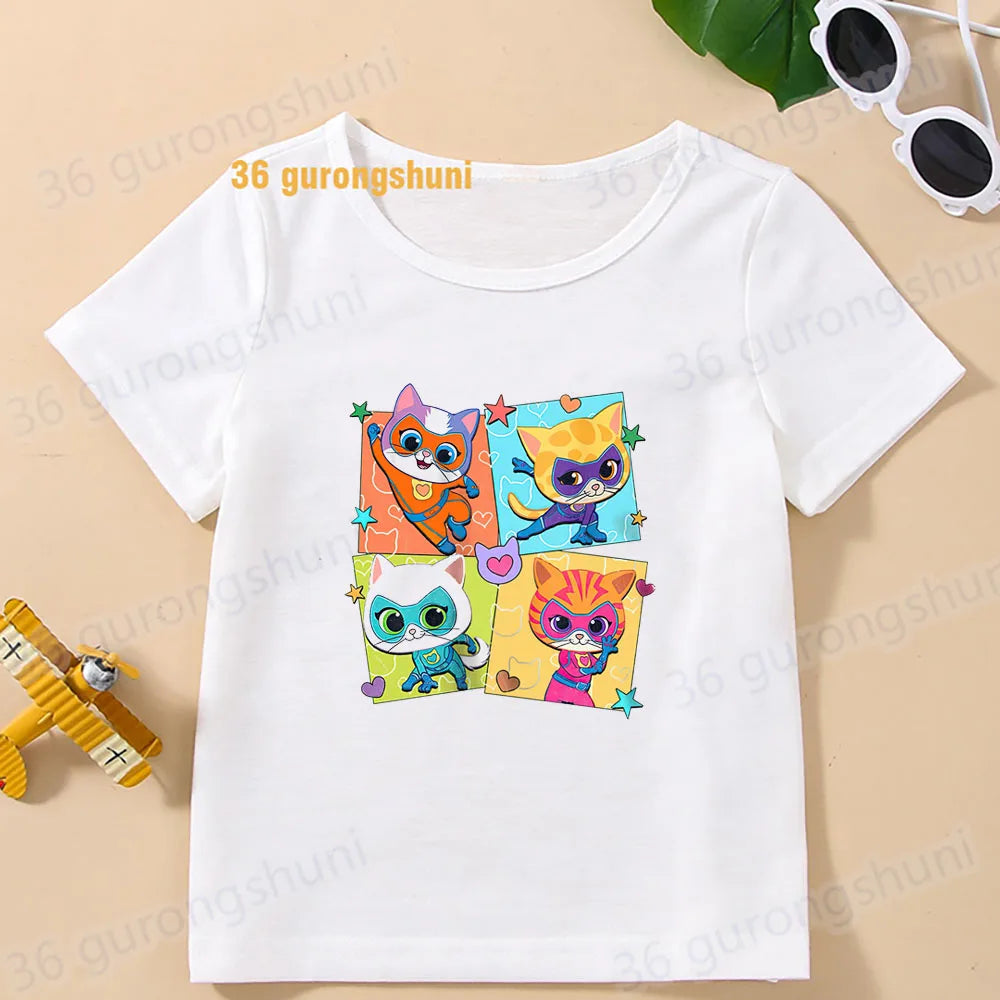 Boys T Shirts Children Clothes superkitties Kids Tshirt super kitties baby T-shirt 4 5 6 birthday summer Tops For Girls-clothing
