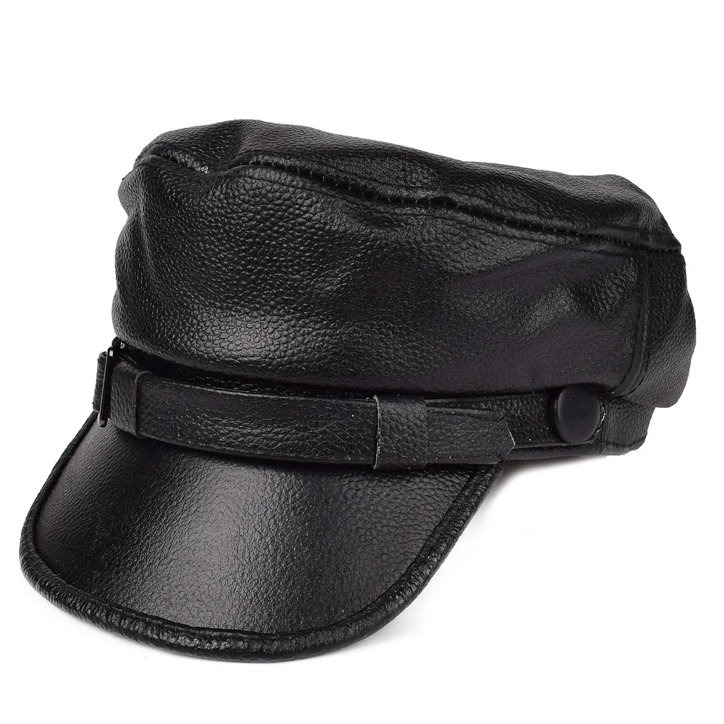 Motorcycle Hat for Women and Men Military Caps Real Leather Studentsr Hats Flat Female Adjustable Autumn Winter Captain Berets