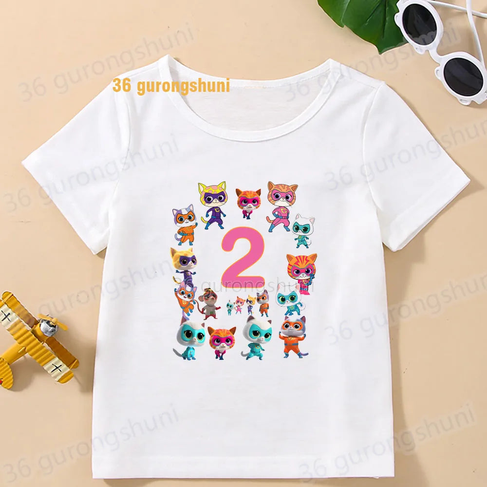Boys T Shirts Children Clothes superkitties Kids Tshirt super kitties baby T-shirt 4 5 6 birthday summer Tops For Girls-clothing