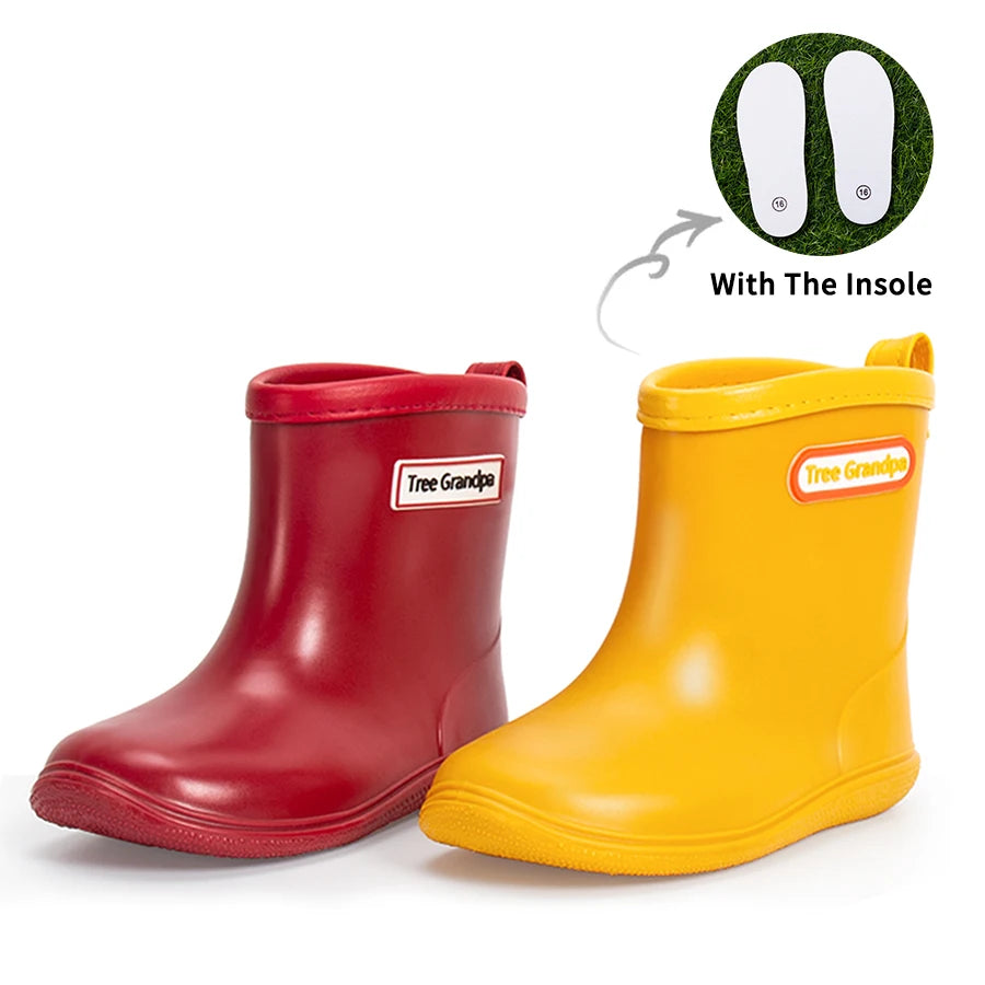 Toddler Rain Boots Baby Kids Easy-on Rubber Rain shoes Children Waterproof Shoes for Boys Girls Soft Toddler Rubber Shoes