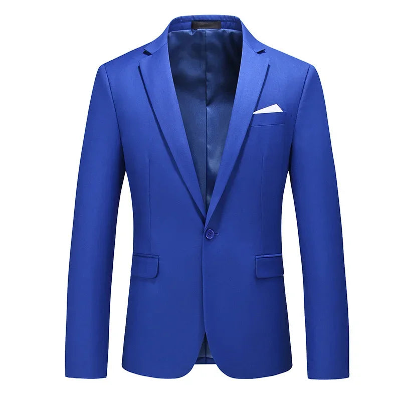 Green Men's Suit Jacket, Single Button V-neck Dress Coat, Fashion Men Slim Blazer, Suitable for All Seasons Terno Masculino