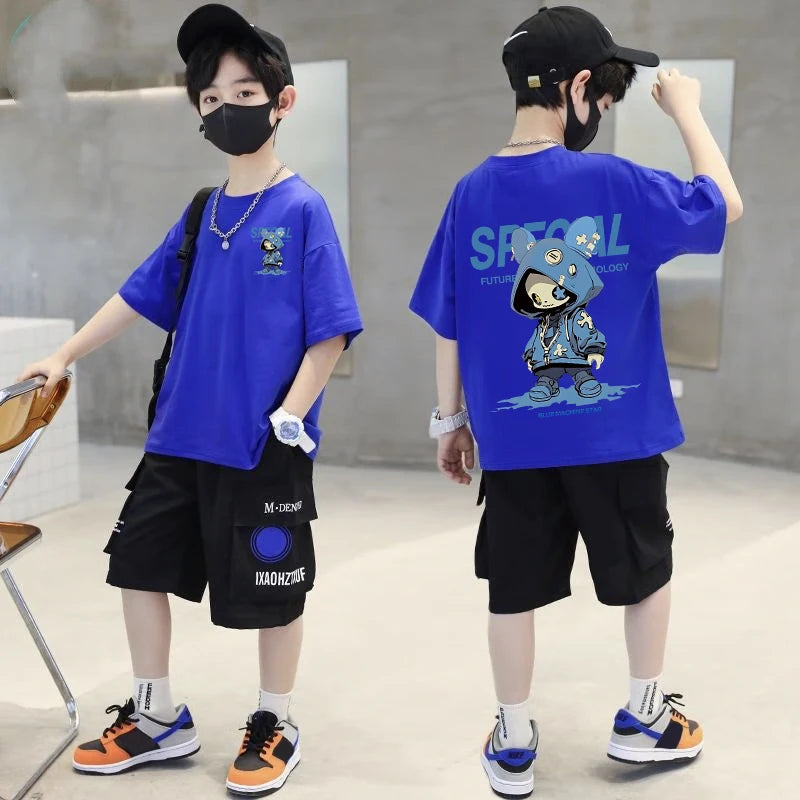 Korean Children's Clothes 2025 Boys Hip Hop Cartoon Graphic T Shirts Girls Short Sleeve Cotton Children Top Baby Summer Clothes