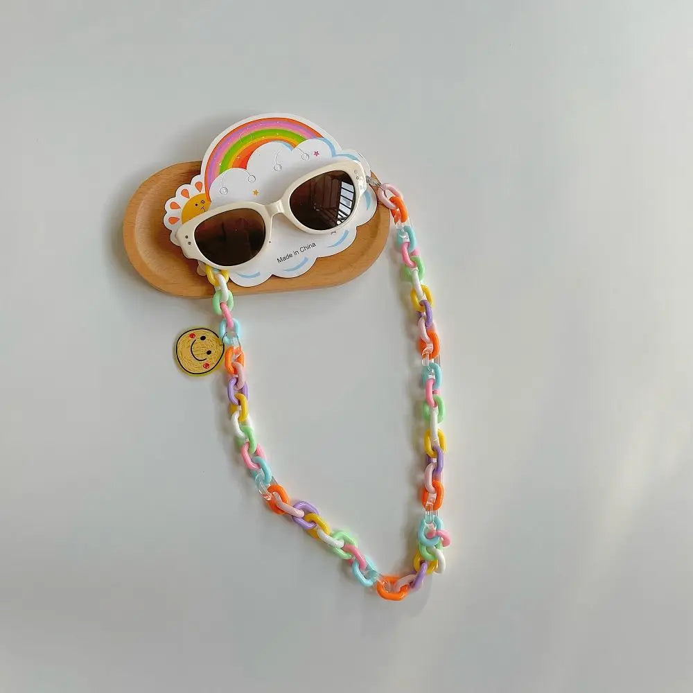 2Pcs/Set Spring Summer Kids Cat Eye Sunglasses Fashion Kawaii Sunscreen Eyeglasses Outdoor with Eyeglass Chains Children Eyewear
