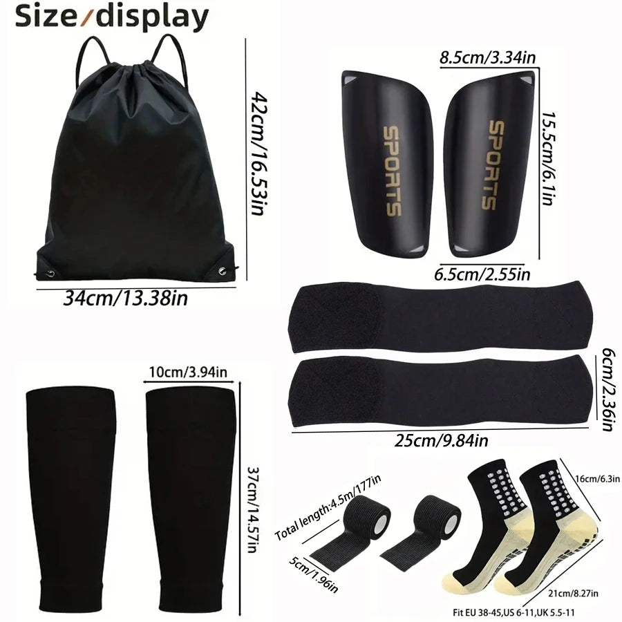 6-Piece Set of Outdoor Sports Football Socks + Shin Guards + Shin Socks + Ankle Protectors + Straps + Storage Bag S004593