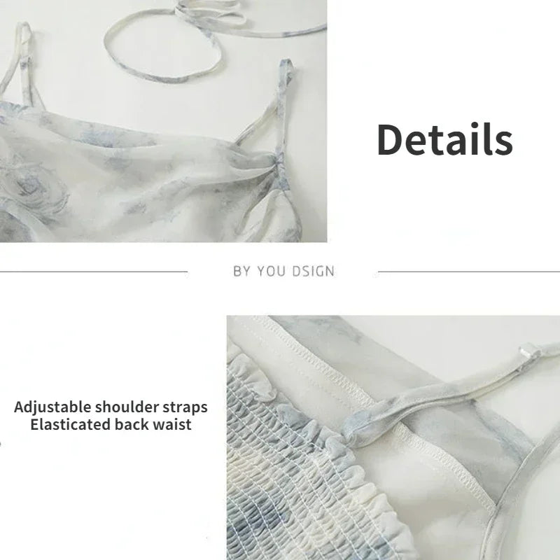 Floral Mini Dress for Women Backless Design Sexy Girls Romantic Sleeveless Vestidos Temper Aesthetic Clothing Vacation Popular