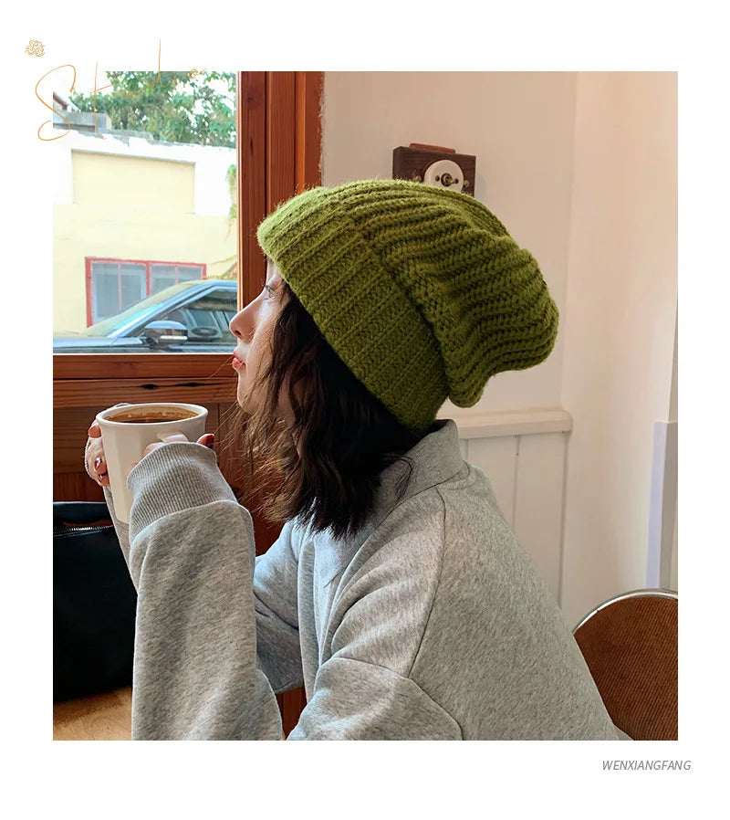 Fashion Hats Beige Green Black Women's hat Warm Winter hats Woman 2022 New In Stretch Beanie Warm Caps Women Steetwear Bonnets