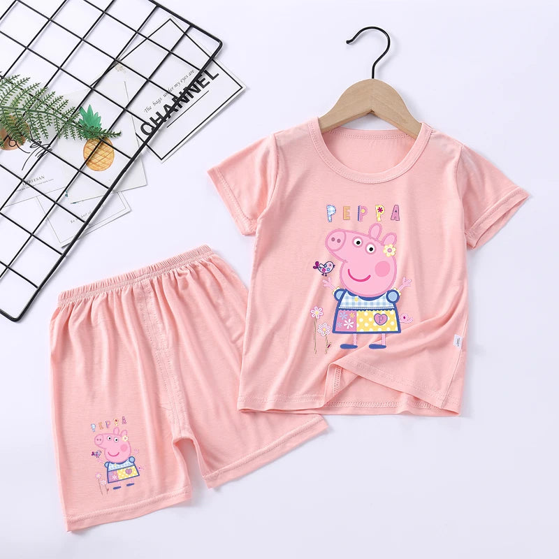 Peppa Pigs Children Pyjamas Sets Cartoon Girls boys Sleepwear Short Sleeved Clothes Kid Pajamas Set Baby Shirt Tops Clothing