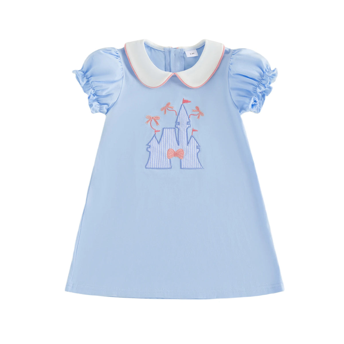 Cute Kids Gir Casual Dress Short Sleeve Doll Collar Embroidery Bowknot Summer Dress Costume Clothes