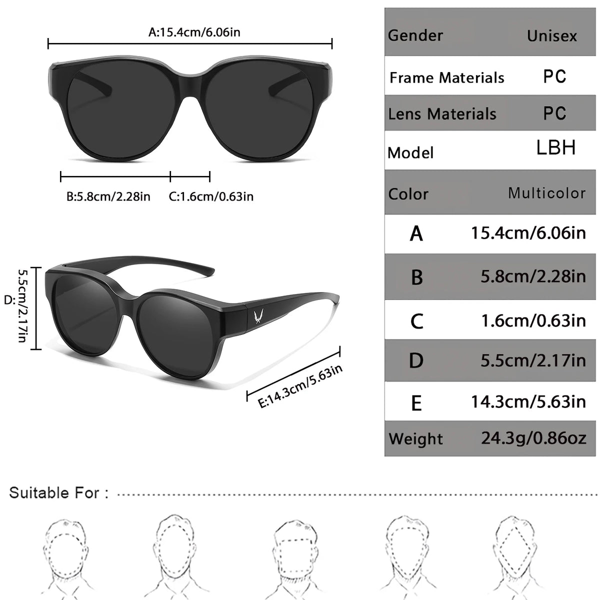 Men and Women's Fashion Round Over Sunglasses Daily Wear Cycling Shopping Fishing Running Glasses Unisex UV400 Eyewear