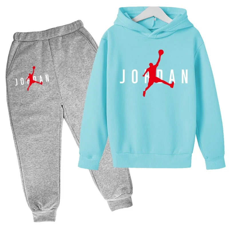 Kids Clothes Hoodie Basketball Letters Pullover Boy Girl 3-12Years Blue Sweatshirt+Black Pants Charming Leisure Brand Sports Set