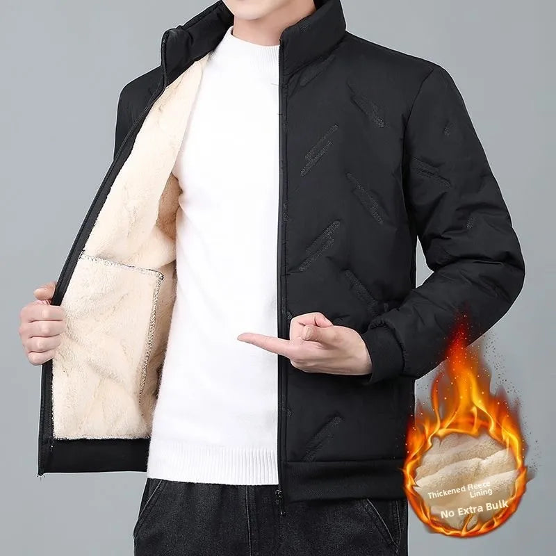 Men's down Cotton Jacket Long Sleeve Warmth Windproof Fleece Lined Autumn Winter Workwear Casual Loose Fit Youth Style